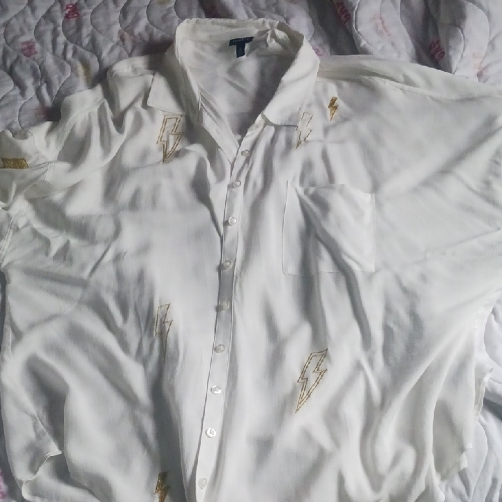 Torrid White and Gold Blouse with Textured Fabric